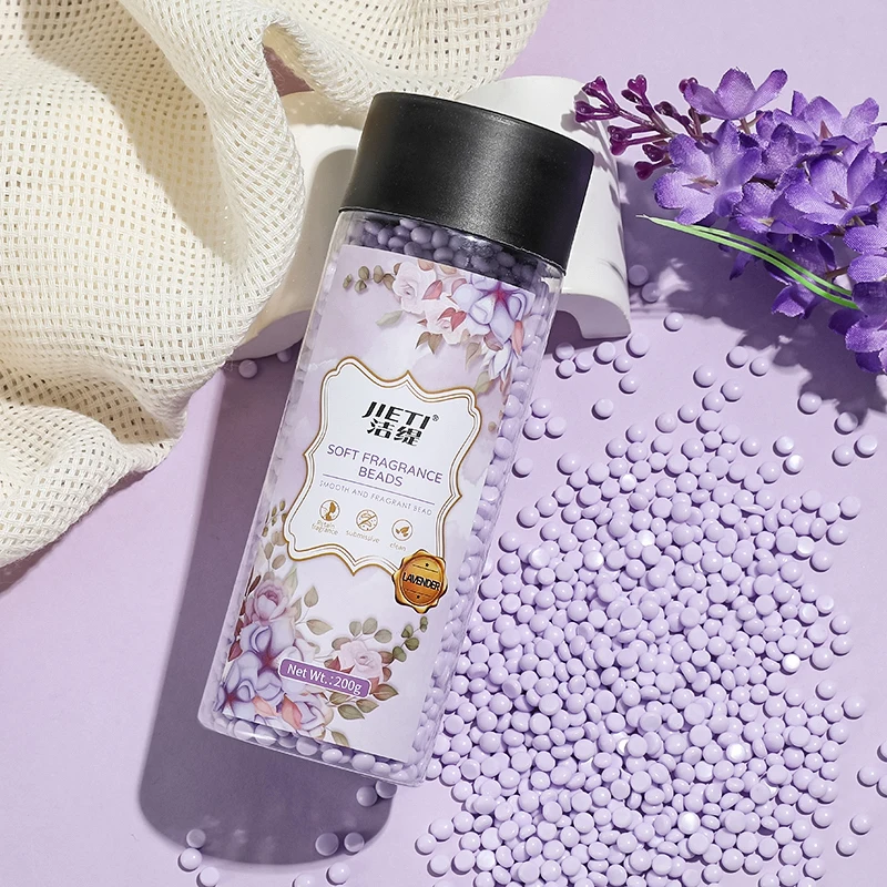 Source factory Real JIETI English sticker in stock premium aroma 5 flavorsLaundry Fabric Softener Scent Booster Beads