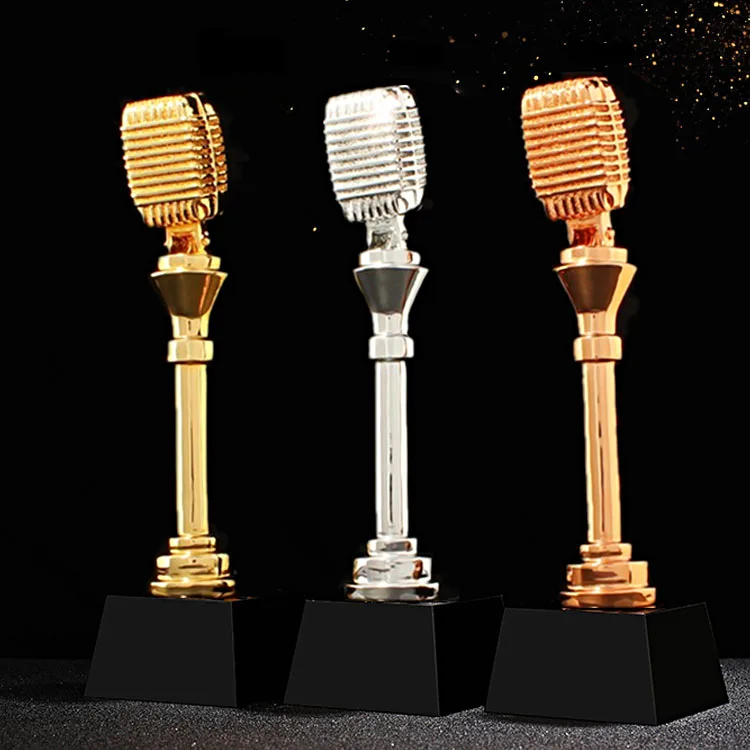 Golden Music Microphone Resin Glass Award Metal Trophy Crown Crystal Trophy Award