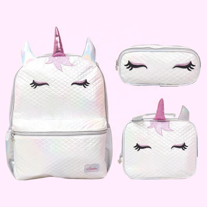  Оптовая продажа на заказ с изображением милых животных Back to Единорог Mochila школьный детский рюкзак пайетками комплект сумкой для девочек Bolsos