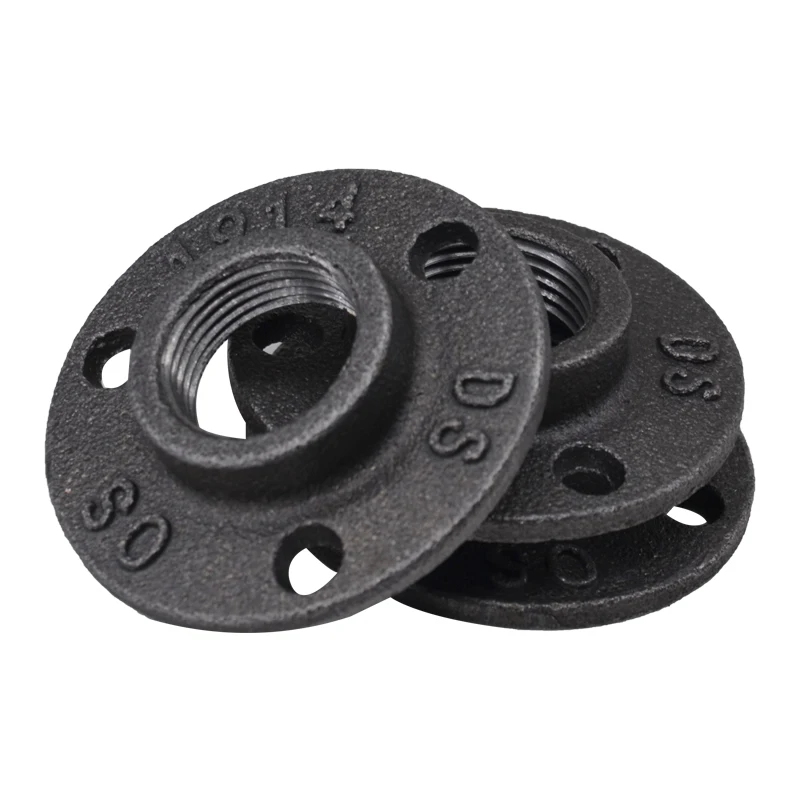 High Quality Black Malleable Iron  3 Holes Handrail  Floor Flange with Threaded Hole