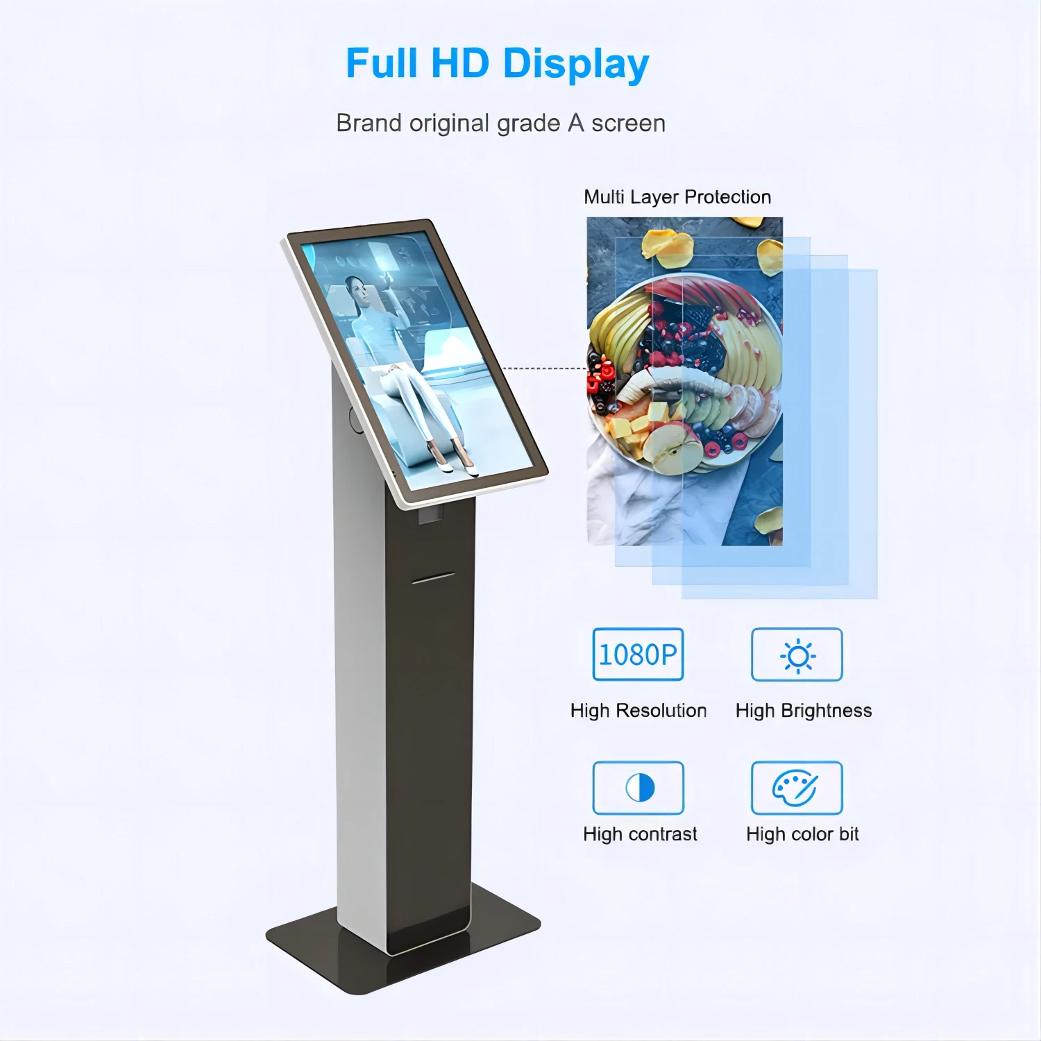 Freestanding 21.5 Inch Android Capacitive Touch Screen Queue Kiosk With Pos Barcode Scanner Ticket Printer Options