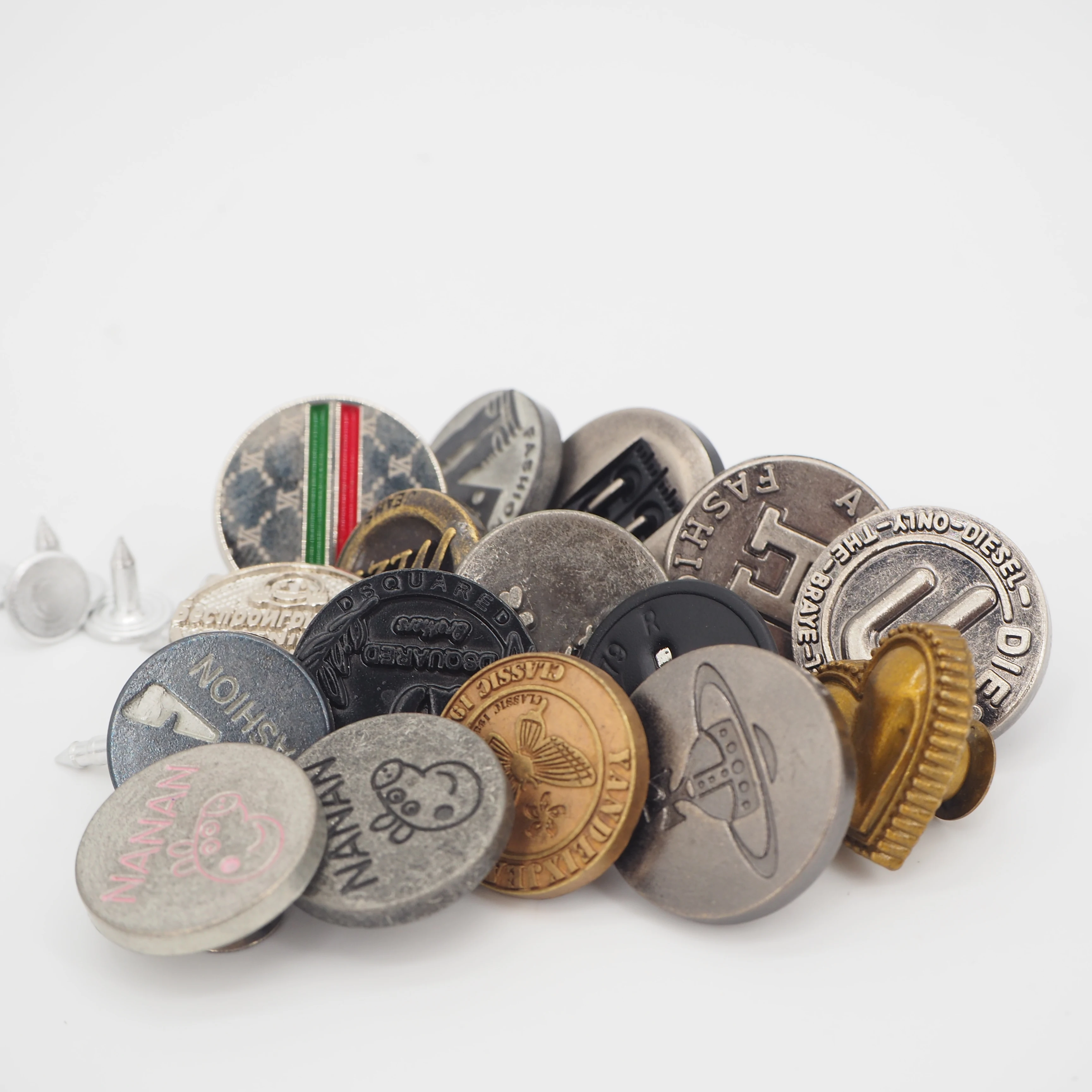 High Rise Jeans Shank Round Nickle Free Antique Brass Buttons Distressed Jeans Woman Metal Buttons Metal Shirt Button