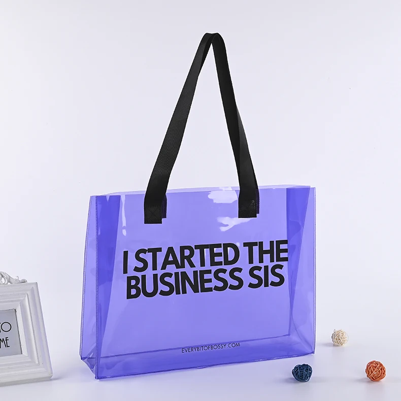 Custom Logo Transparent PVC Tote Bag with Zipper Waterproof Portable Shopping Bag in Lady Rock or Japan Style