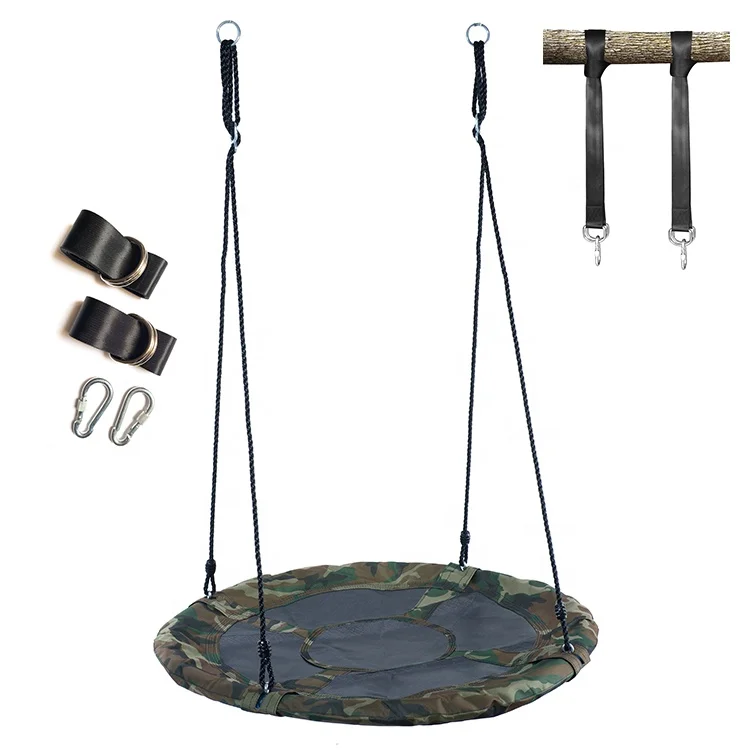 Уличный дизайн птичьего гнезда, Круглый сетчатый качели камуфляжного цвета с ремешками для деревьев для детей и взрослых