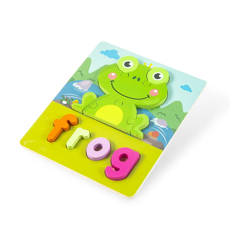 Animal Shape Jigsaw Puzzles Montessori Educational Toys with Alphabet Spelling Wooden Educational Jigsaw Puzzle