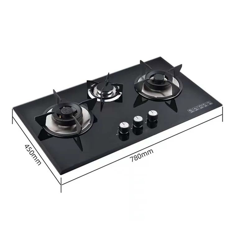 Factory Wholesale Tempered Glass 3 Burner Built-in Gas Cooktop