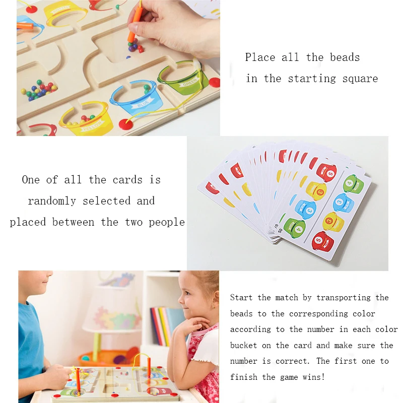 Wooden Magnetic Color Number Maze Board Two-player Battle Counting Number Matching Games
