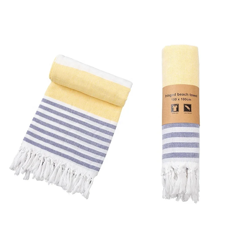 Multicolor Cream White Turkish Beach Towel Large Jacquard Organic Cotton Towel with Logo Striped Pattern Quick Dry for Travel
