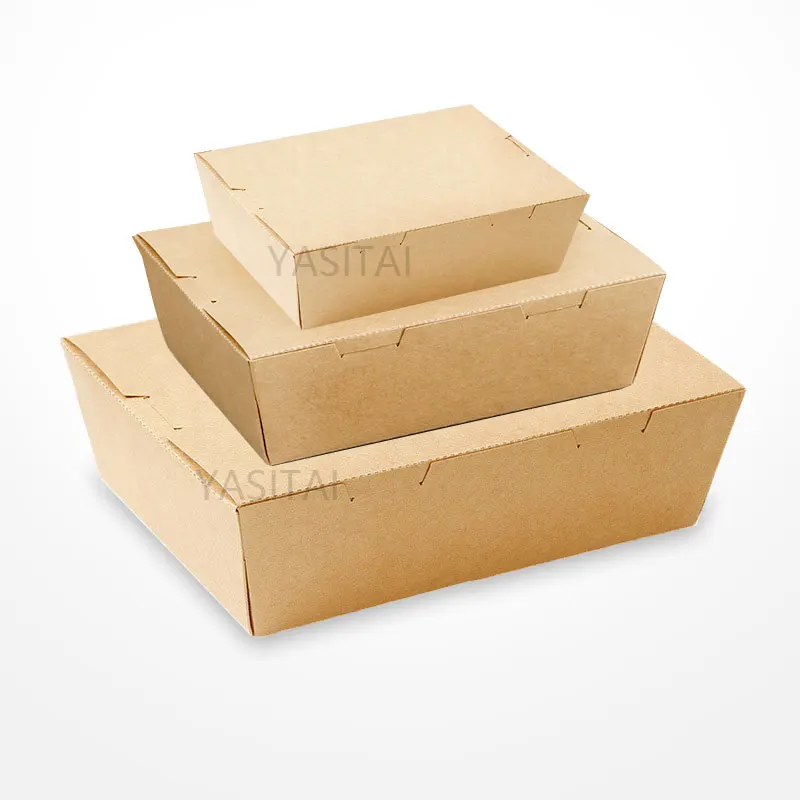 Wholesale Recycled Raw Material Rectangle Salad Fruit Lunch Takeaway Food Packaging Kraft Paper Box