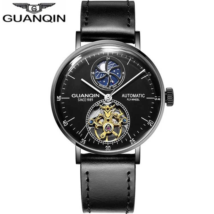 GUANQIN GJ16118 Men Fashion Automatic Mechanical Wrist Watch Genuine Leather Watches Low Moq
