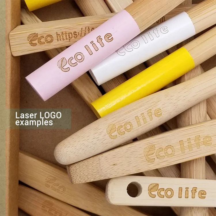 Custom Logo Laser engraving or pad printing on bamboo toothbrush or bamboo tube case