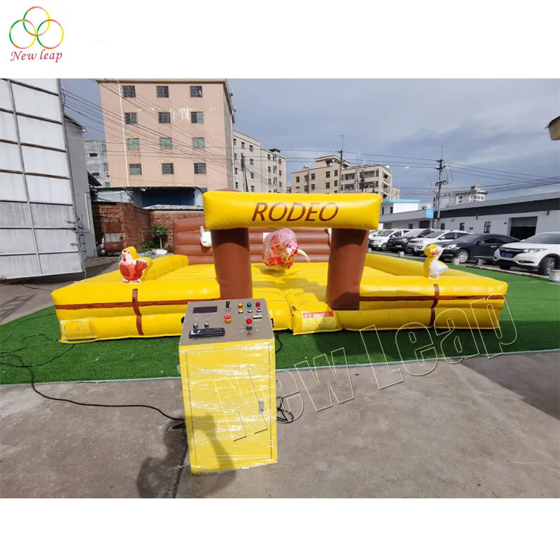 Unisex PVC Inflatable Rodeo Bull Riding for Adults and Kids Dry Slide Mechanical Games with Mattress for All Ages
