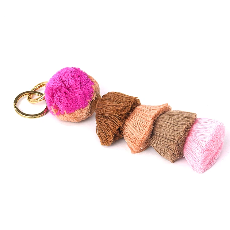 12cm Red pompom tassel in cotton for handbag & Colorful pompom tassel keycchain for tote bag