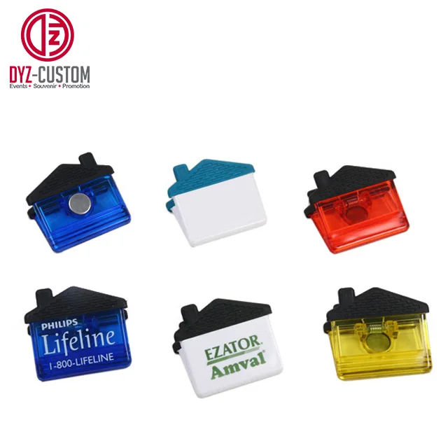 Customize house shaped magnetic clip plastic paper clip strong fridge magnet clips
