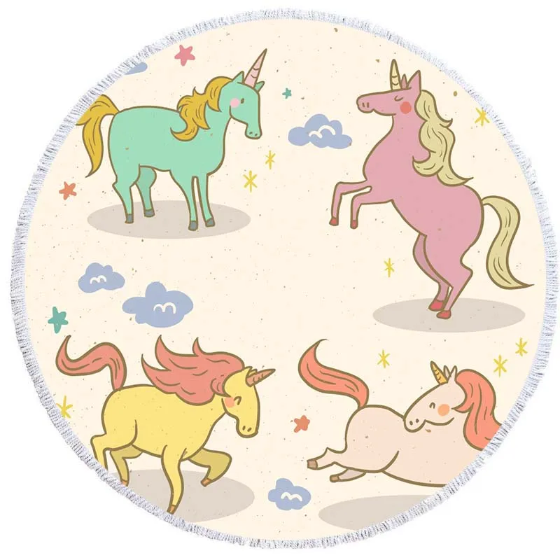 Free samples Dropship 100% microfiber custom unicorn beach towel with tassel fringe spain sublimation