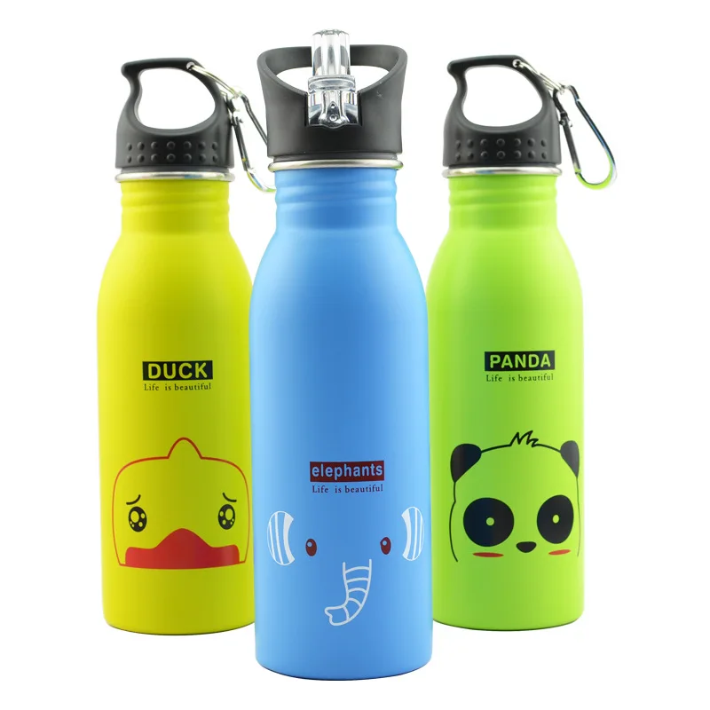 16oz 500ml Cartoon Cute Animal 304 Stainless Steel Baby Bottle With Lids Portable Flask Kids Water Cup