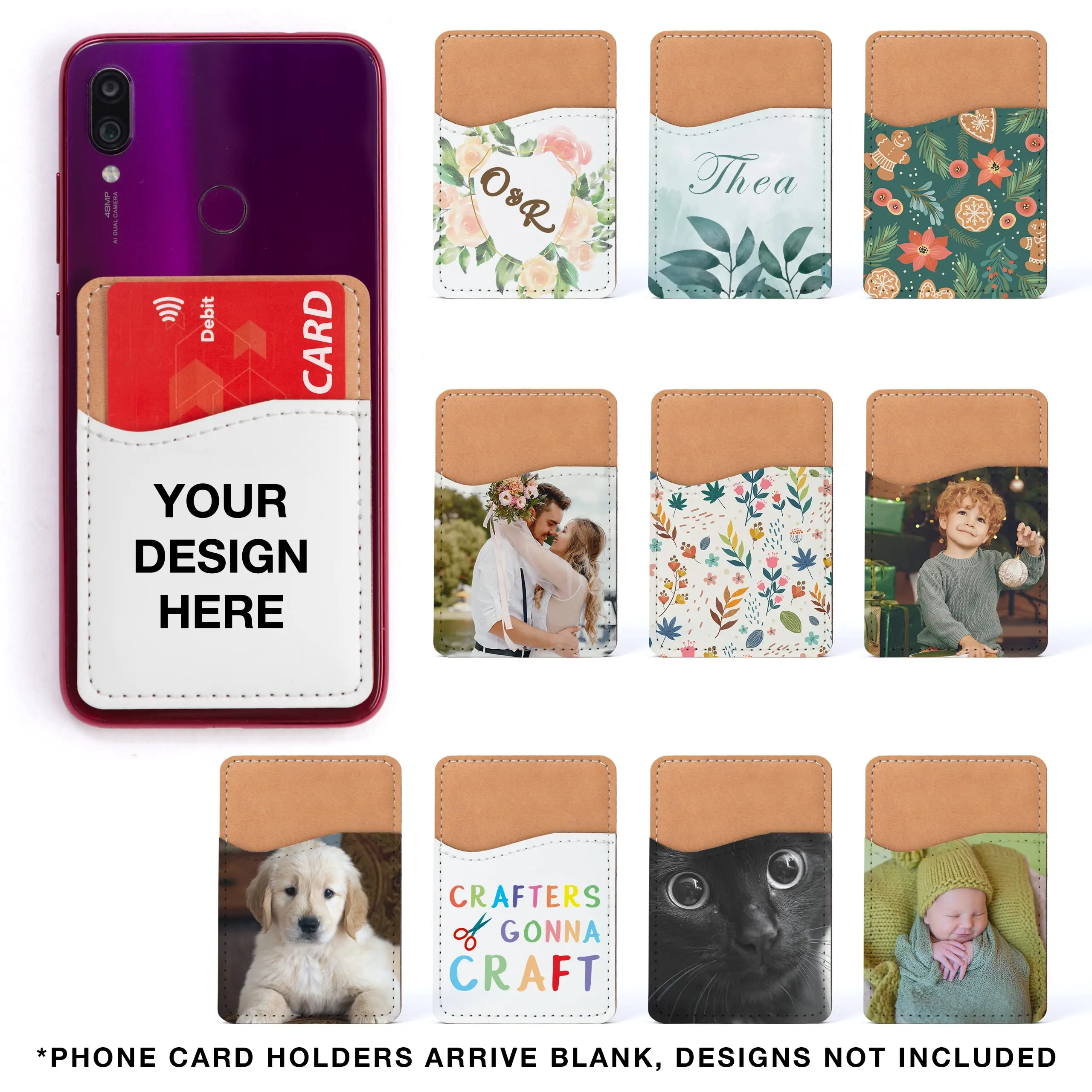Sublimation Blanks Phone Wallet PU Leather Card Holder for Back of Phone Stick for iPhone Android HTV Friendly DIY Blanks