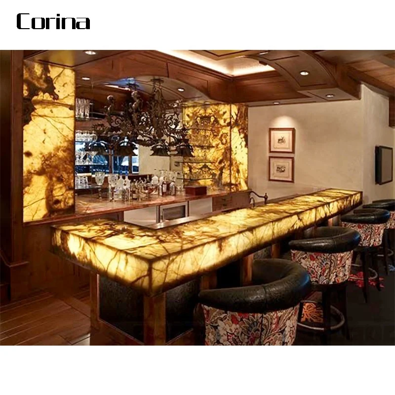 Custom Made High Quality Modern Design Style Restaurant Bar Counter translucent stone bar counter