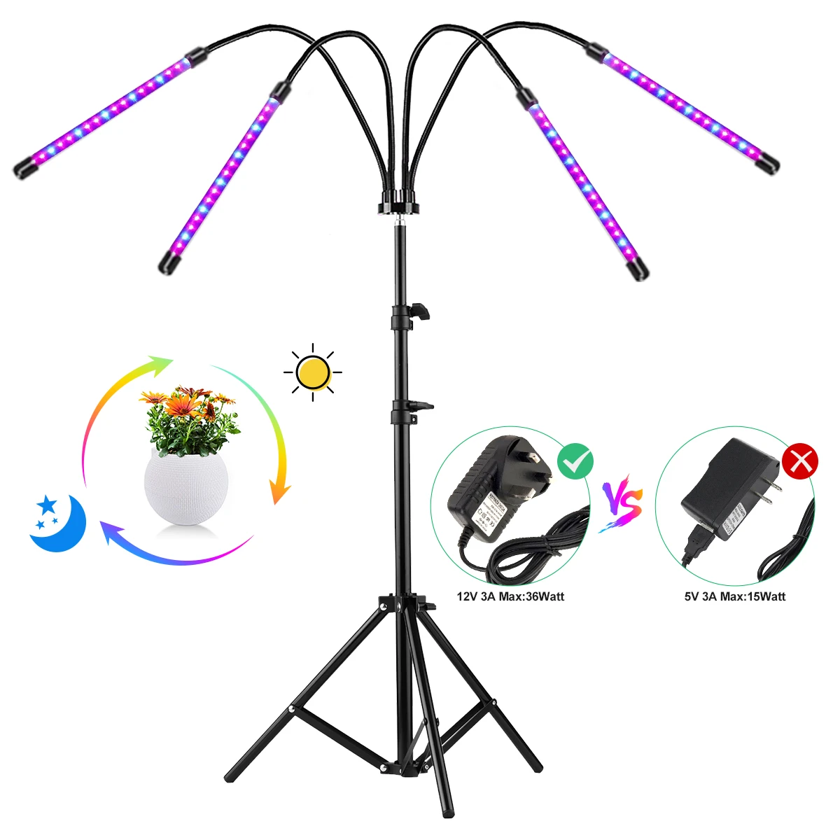 14W Full Spectrum 4 Heads Clip Grow Light 3 Lighting Mode LED Grow Lights with adjustable Tripod for Home Indoor Plant Grow