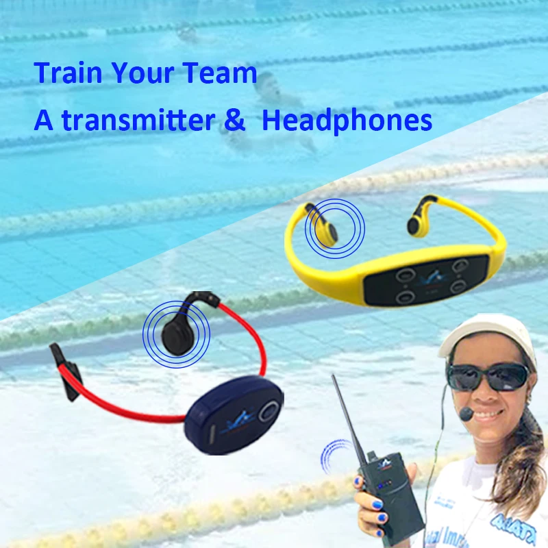 Swimming Training System SwimTalk Communicator 1 FM Transmitter and 10 Receivers Bone Conduction Headphones