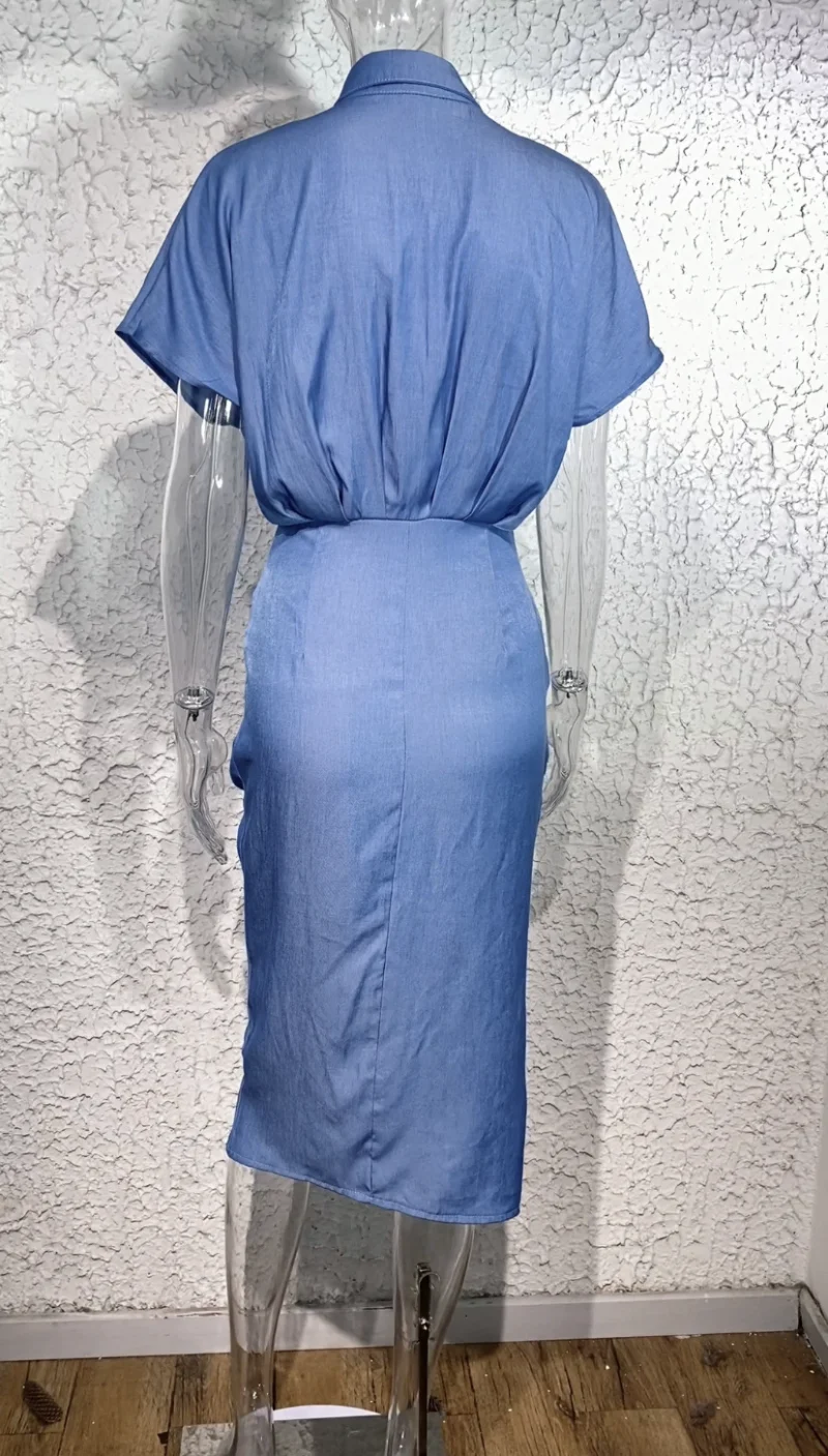 Women Summer Short Sleeve Shirt Dress Ladies Elegant Sexy Denim Long Dresses Pocket Button Shirt Casual Loose Dresses