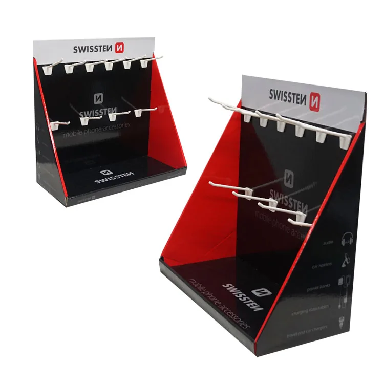 Custom Retail Hanging Floor Hook Display Rack Cardboard Display Stand With Peg Hook