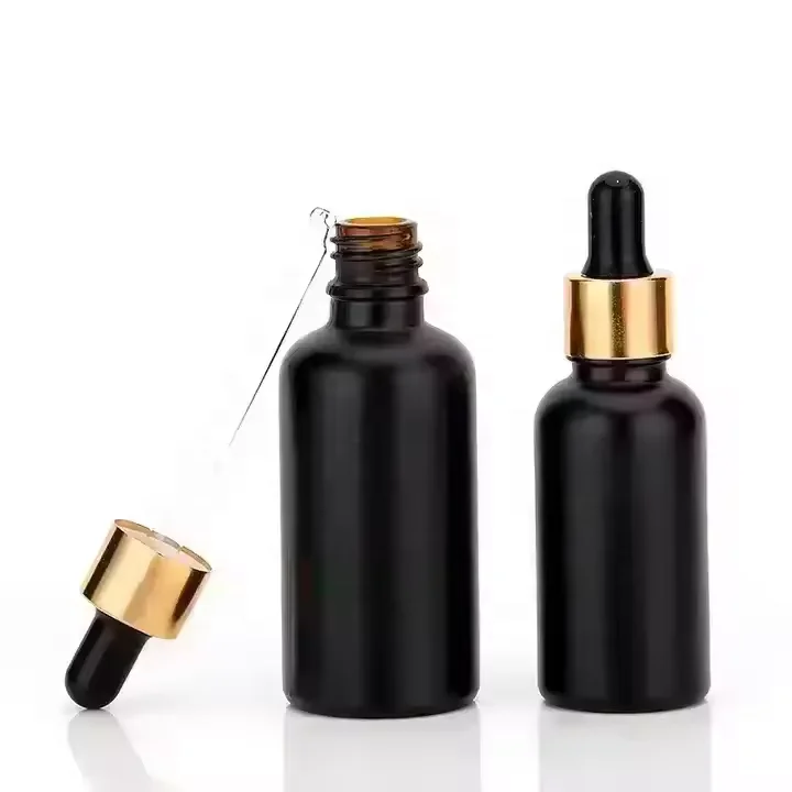 Wholesale Price Matte Black Dropper Essential Glass Bottle 10ml 20ml 30ml 50ml High End Black Bottle with Pipette  for Skincare