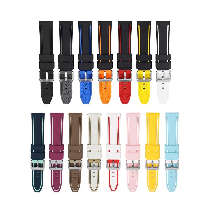 Wholesale Classics Sport Fashion Silicon Watch Belt Band 20mm 22mm 24mm 26mm Double color Silicone Watch Strap