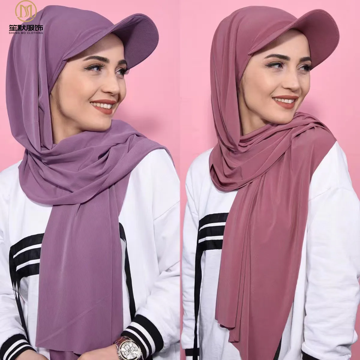 New Arrive Muslim Women Instant Premium Jersey Hijab Scarf Shawls With Baseball Cap Silky Jersey Scarf Hijab Tudung