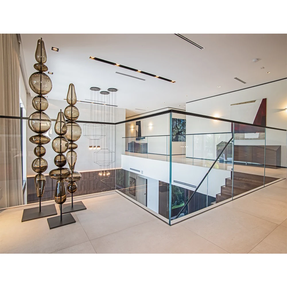 Framed Aluminum U Profile Tempered Glass Railing with Wood Top Handrail for Balcony Stairs