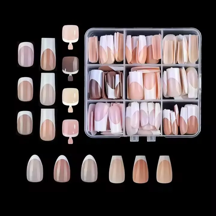 Specialty French manicure nail stickers, nude pink French pre-made nails, versatile wholesale