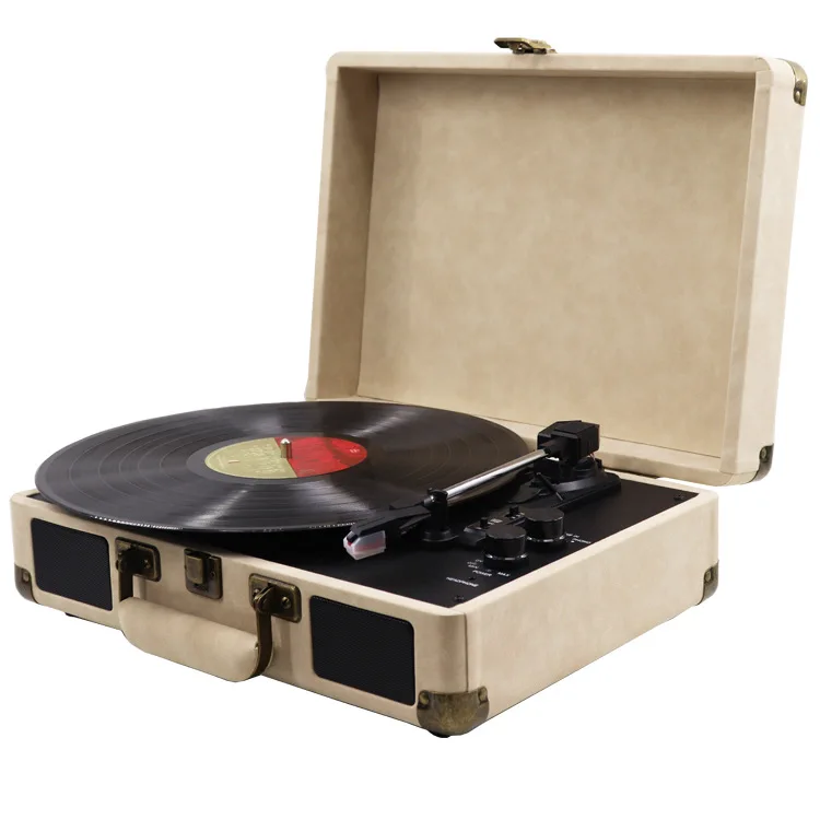 High grade leather 3 speeds USB / BT turntable vinyl records player vintage portable turntable record player