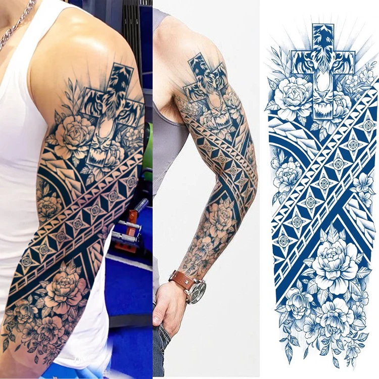 Juice Full Arm Tattoo Sticker Semi-Permanent Waterproof Temporary Men Blue Ink Dragon Totem Sleeve Body Art Tattoo
