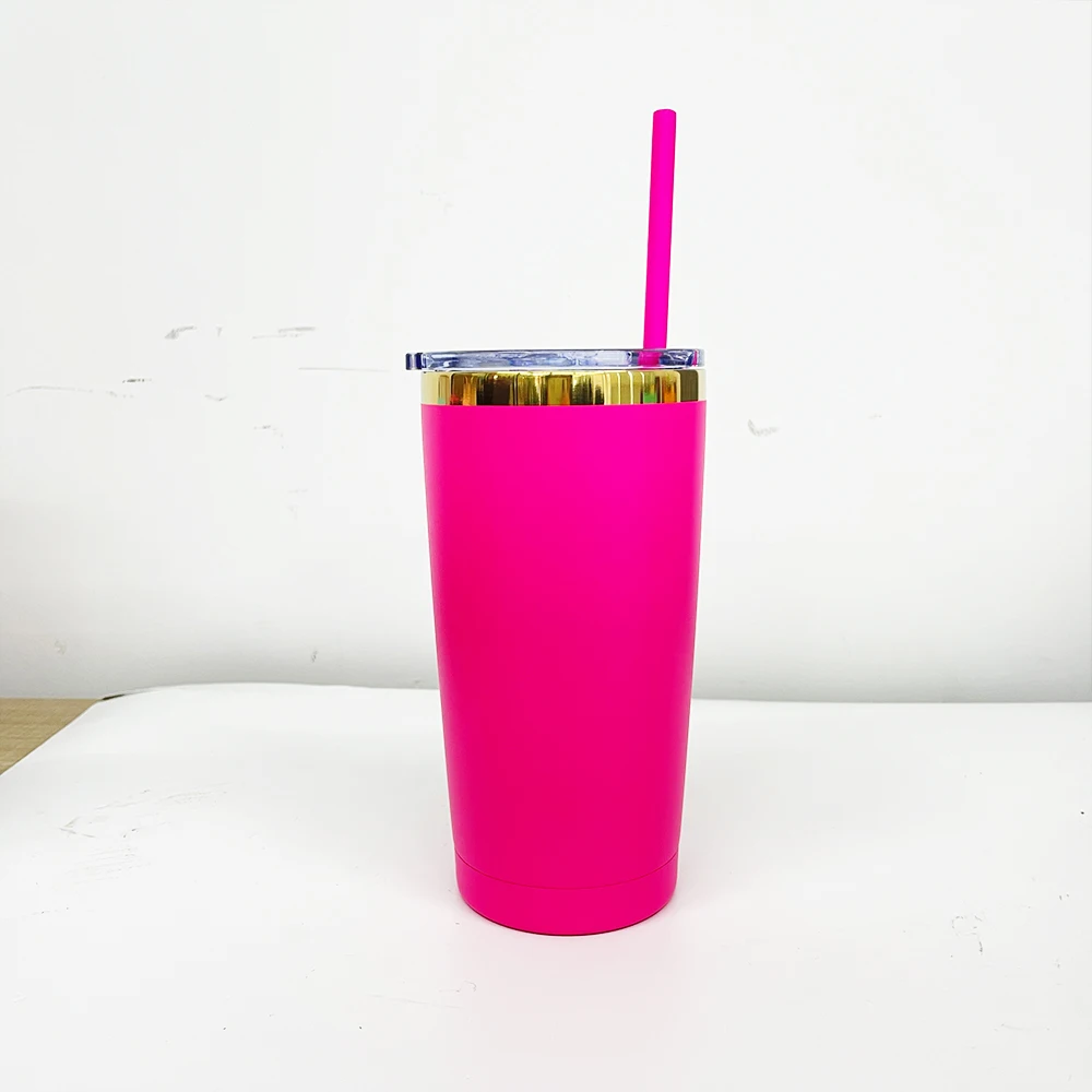 Double Wall Vacuum Insulated colorful 20oz mirror gold plated tumbler water bottle with Lid and Straw for laser engraving