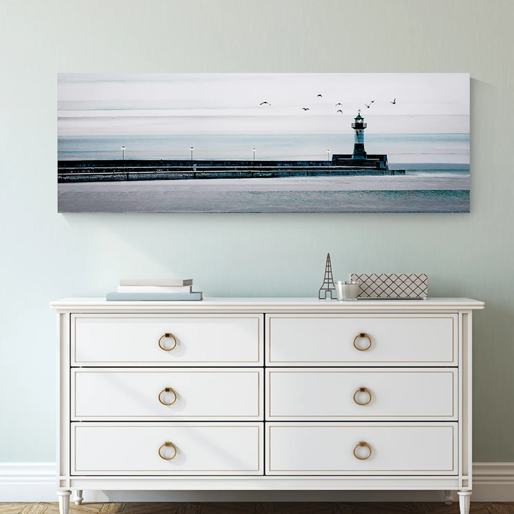 Wholesale seascape paintings lighthouse and sea gull photo picture for wall canvas art home decor prints