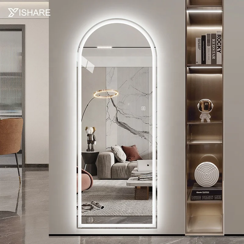 Factory Direct Sell Arched Shape Wall Full-length Body Floor Mirror with Led lights