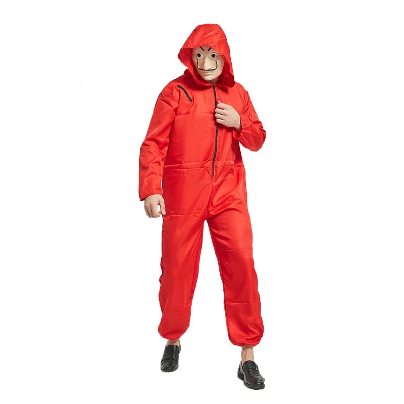2023 Latest New Costume Halloween Cosplay Banknote House Cartoon Character Dali Adult Red Jumpsuit Hooded With Zipper