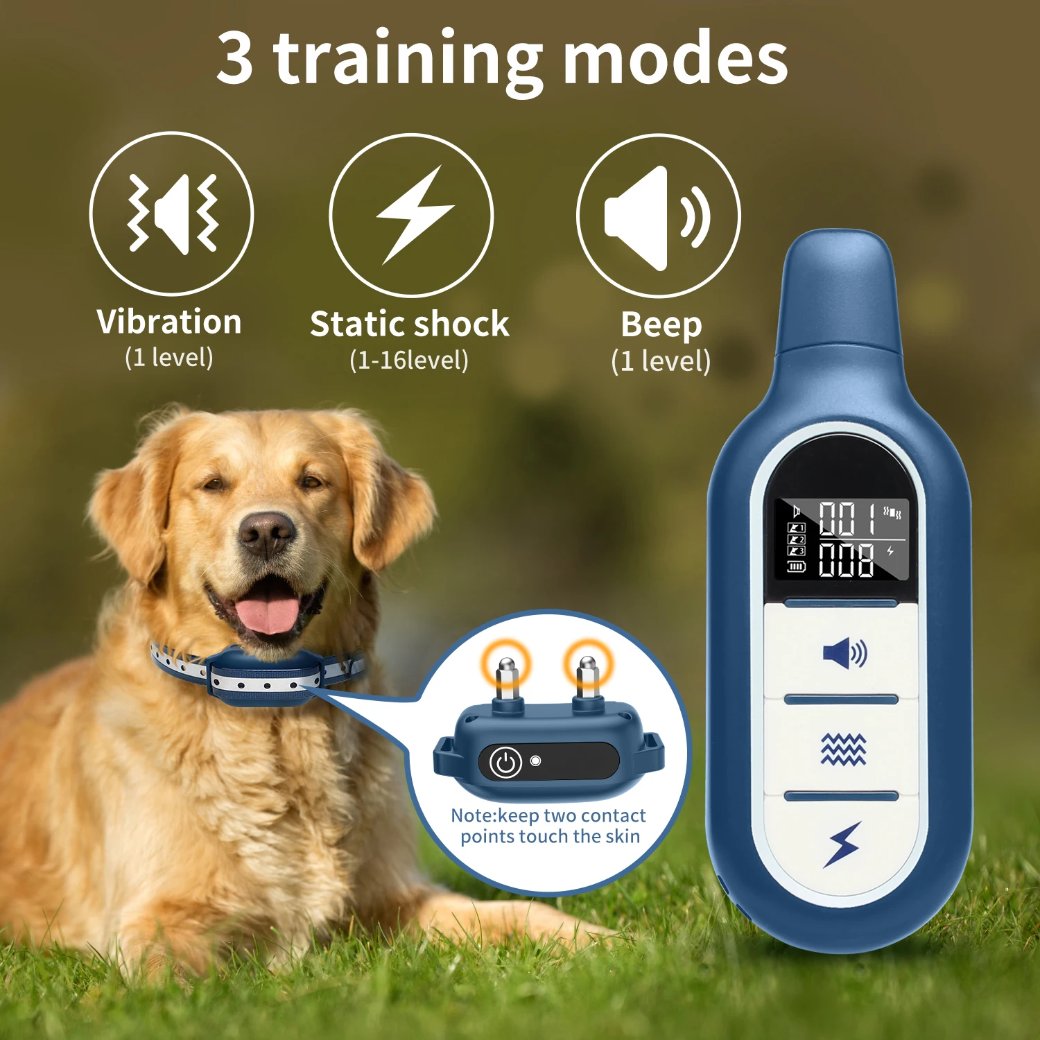 Dog Electric Anti Dog Barking Collars Waterproof Rechargeable Training Shock Collar Bark Deterrent Device With Remote