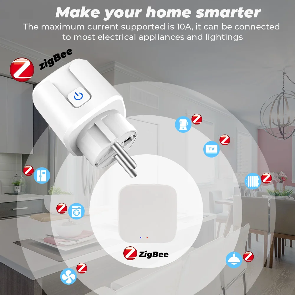 SMATRUL 16A Tuya монитор контроля потребляемой мощности Zigbee гнездо адаптера переменного тока EU FR универсальная розетка Smart Life голосовой таймер Google Home