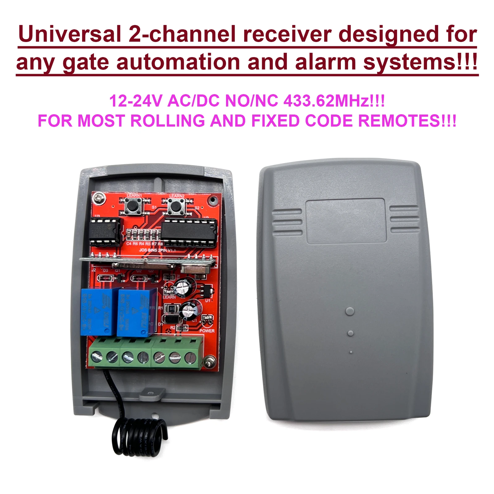 2RC/4RC POPS2 Compatible 2-channel Receiver 12-24V AC/DC 433.92MHz