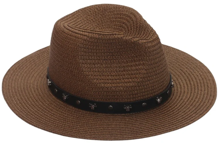 Wholesale summer flat brimmed straw hat wide brimmed sun cheap Beach Hat Fedora beach paper straw hat support custom logo
