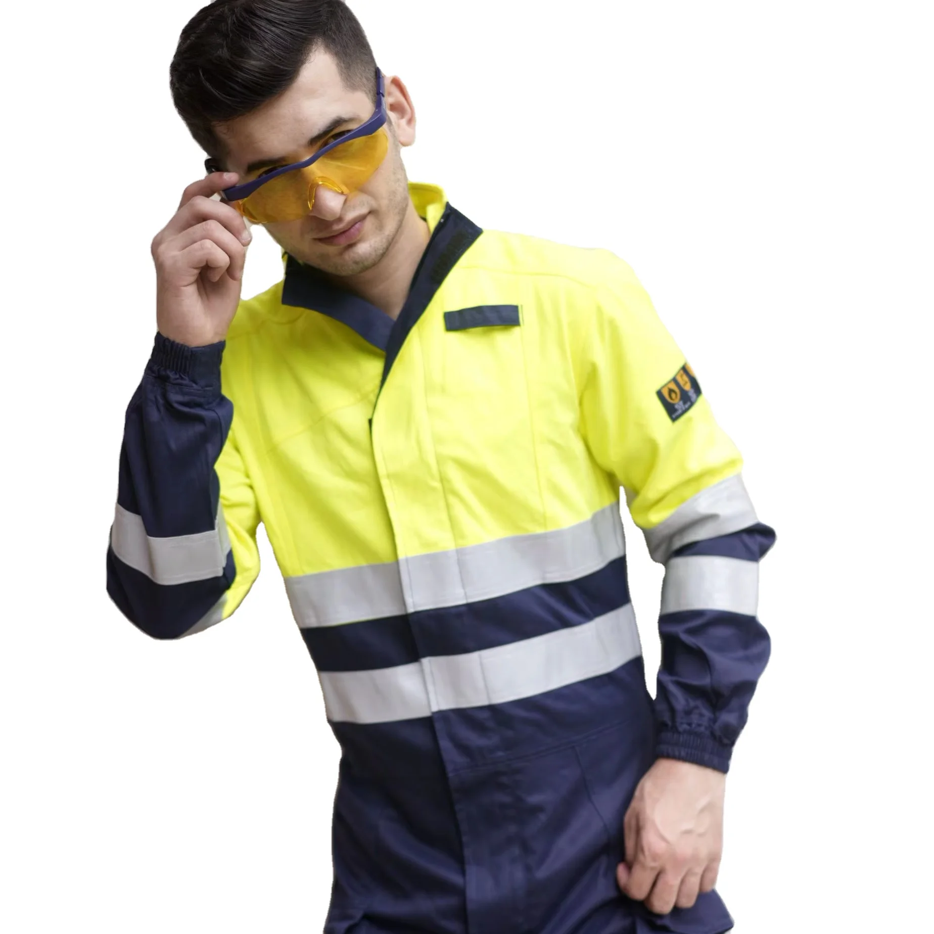OEM HI VI огнестойкий комбинезон для одежды желтый и синий с отражающей лентой FR
