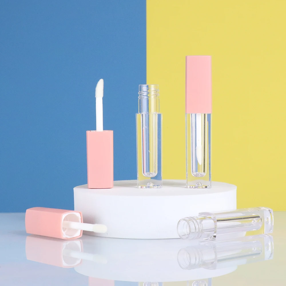 5ml 10ml Lipgloss Container Empty Square Pink Lip Bottle Rose Gold Lip Gloss Brush Tube