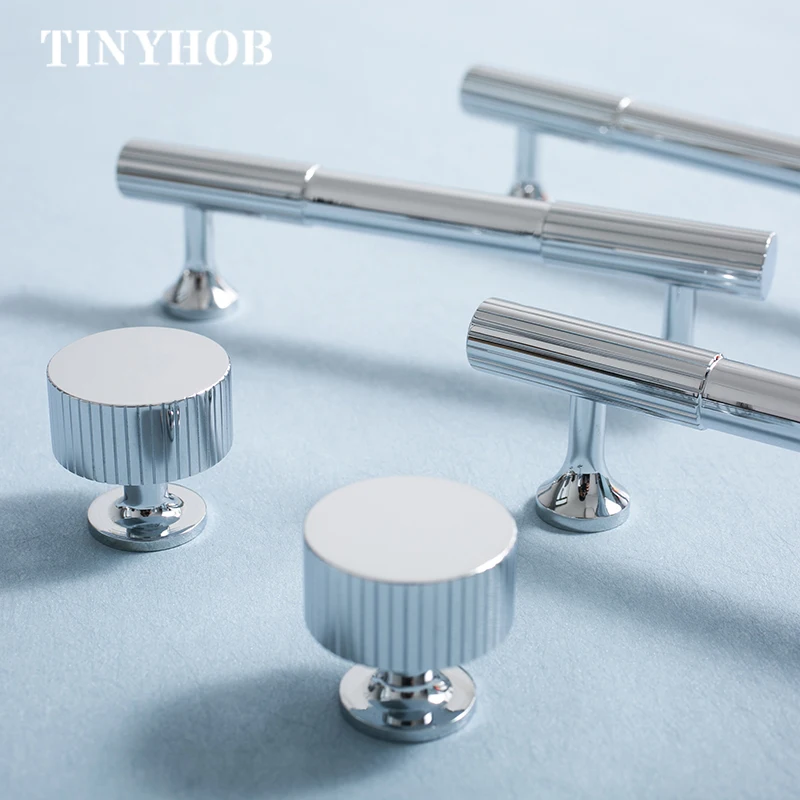 Bright chrome Vertical lines Solid Brass Drawer Knobs T bar Handle Bedroom Pulls Kitchen Cabinet Door Handle Pull C-4449