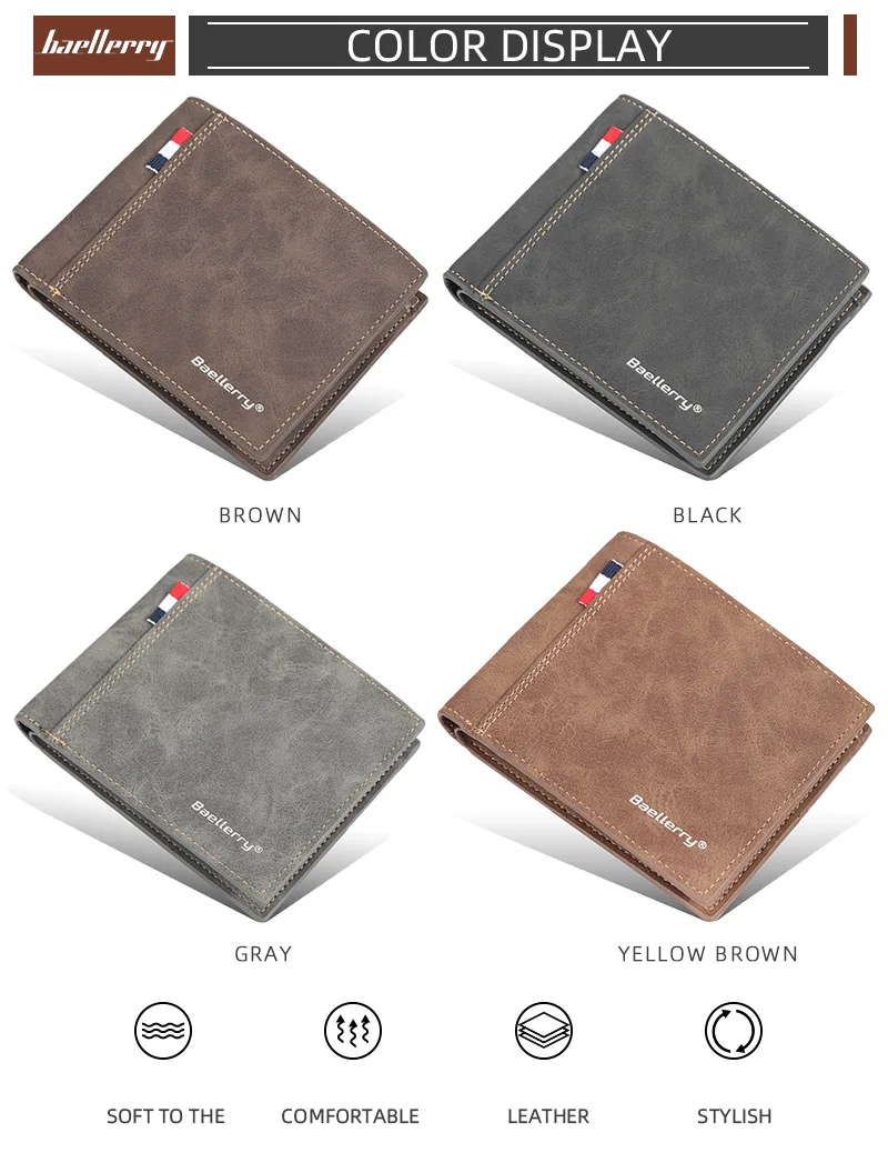 Baellerry Mens Slim Wallet  PU Leather Short Minimalist Wallet with Card Holder