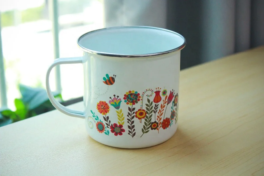 Hot Sales Custom Logo Printing Metal Sublimation Enamel Coffee Mugs Outdoor Camping Enamel Mug Vintage