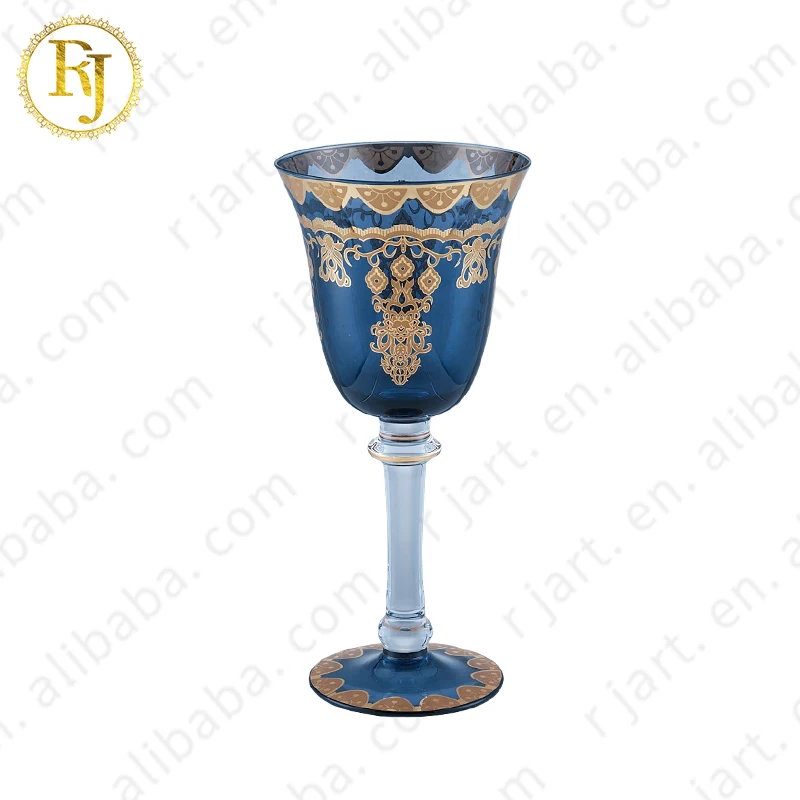 Uzbek Kazak Glass Gold Pattern Muslim Skidki Luxury Crystal Wine Glass Set Idishlar Chinni Posuda Crystal Wine Glasses Set