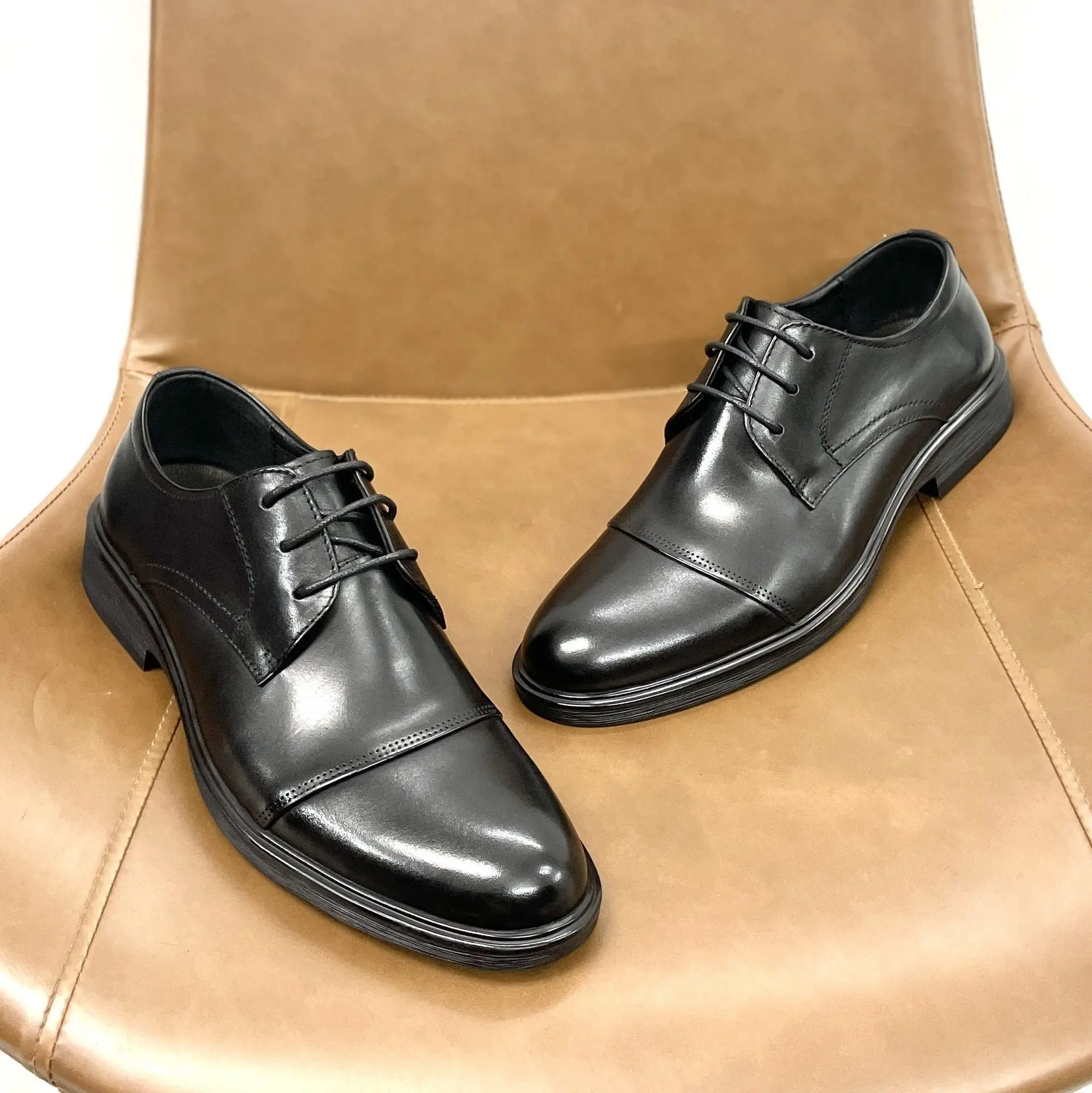 China factory men  genuine leather Shoes  lace up real leather durable  cowhide walking shoes Black Business men footwear