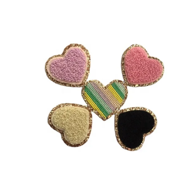 Heart patches Chenille embroidered Glitter fabric selling like hot cakes