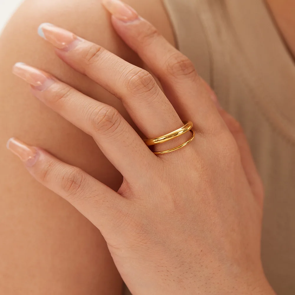 Classic Style18K PVD Plating Stainless Steel Double Layer Knuckle Women Ring Waterproof Jewelry